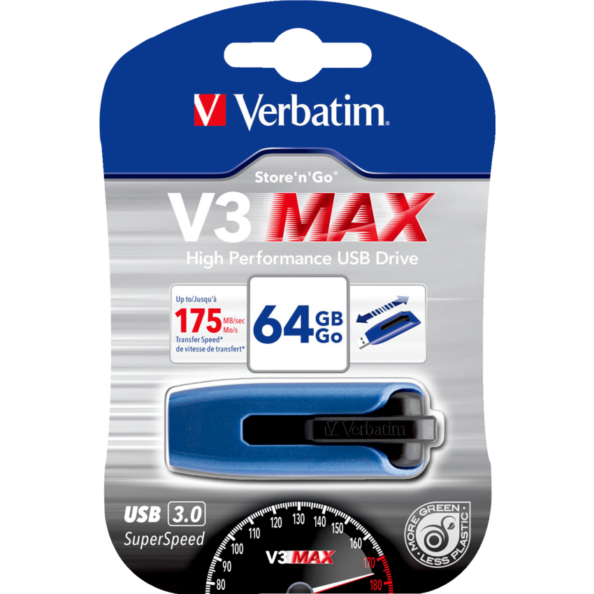 Verbatim® Store 'n' Go® V3 Max USB 3.0 Drive 64 GB Blue