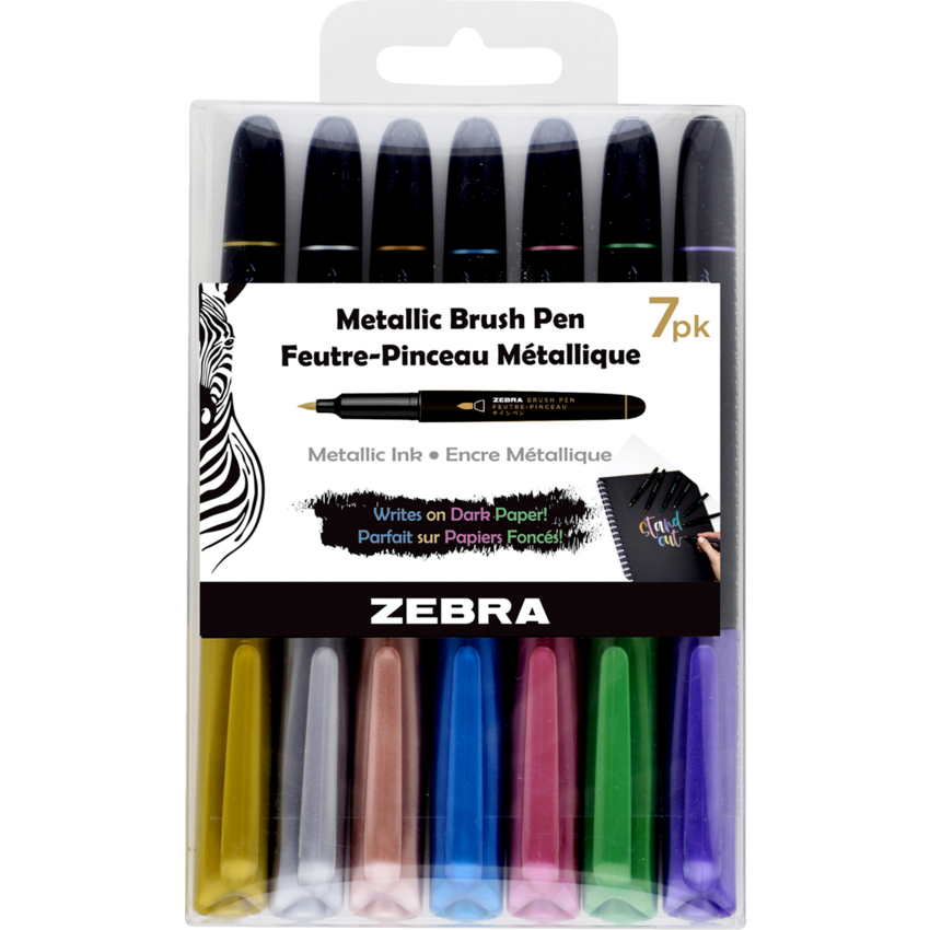 Zebra Zensations Metallic Brush Pens Assorted Colours 7/pkg
