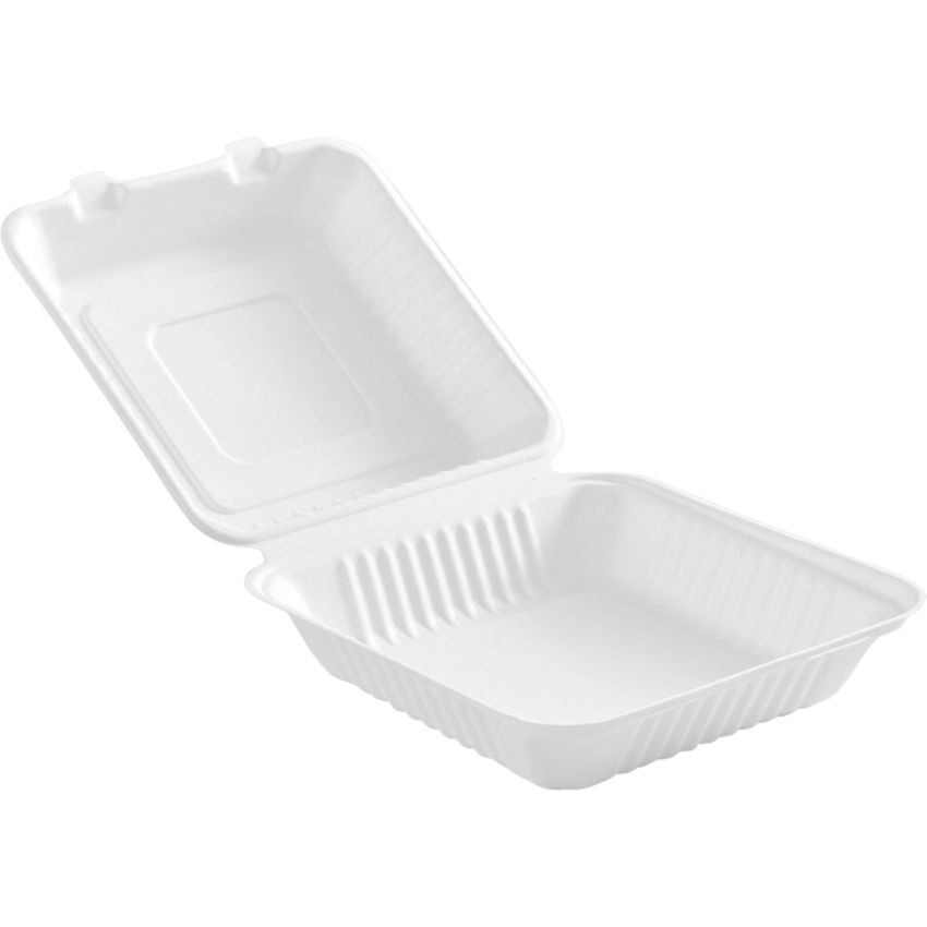 Globe™ Compostable Hinged Containers 9"W x 6"D x 3-1/4"H White 50/pkg