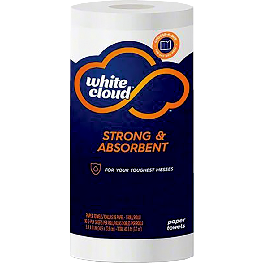 White Cloud® Strong & Absorbent™ Kitchen Towel 2-ply White 90 sheets/roll 15 rolls/pkg