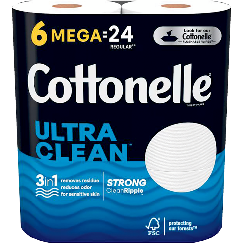 Cottonelle® Ultra Clean™ Bathroom Tissue 1-ply Mega Roll White 284 sheets per roll 6 rolls/pkg