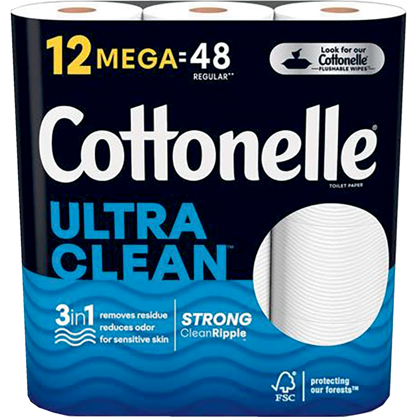 Cottonelle® Ultra Clean™ Bathroom Tissue 1-ply. Mega Roll White 4 package/cse