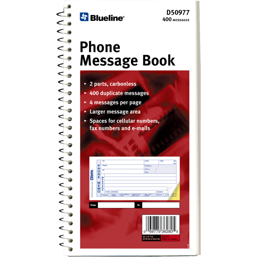 Blueline® Phone Message Books 11-1/8" x 5-11/16" English 2/pkg